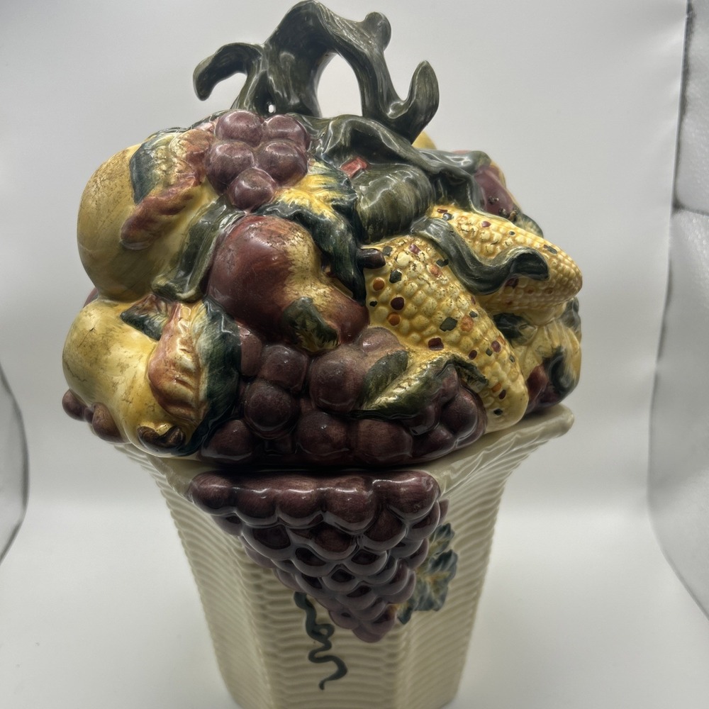 Thanksgiving Bico China Harvest Fruit Basket Cookie Jar Canister AD01945 12"